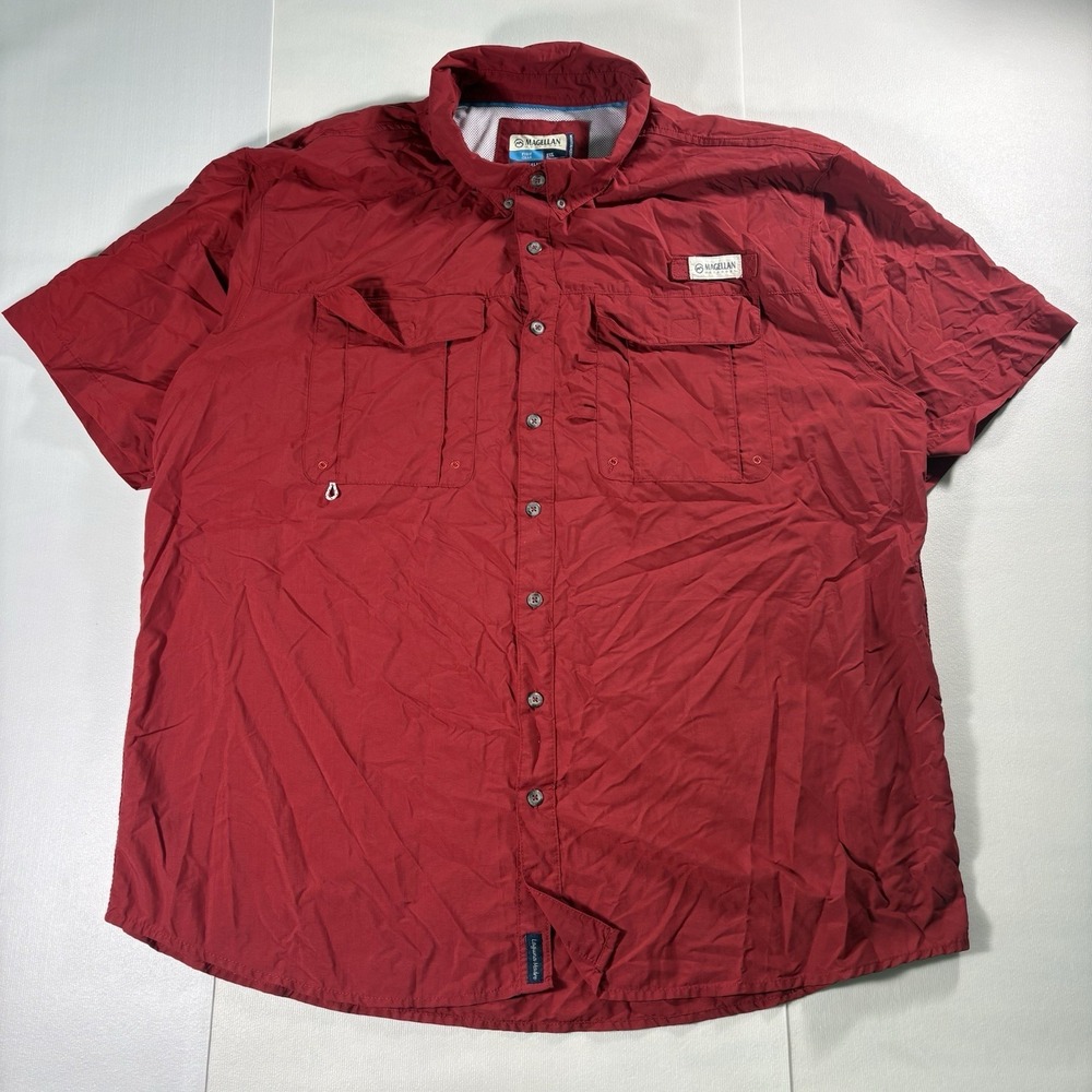 Magellan Outdoors Fish Gear Shirt Mens 2XL Red Vented Fishing Button Up